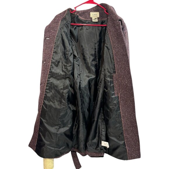 Vtg LL Bean Womens Medium Peacoat Wool Blend Purple Belted Tweed Lined Silk Y2K - Picture 6 of 8